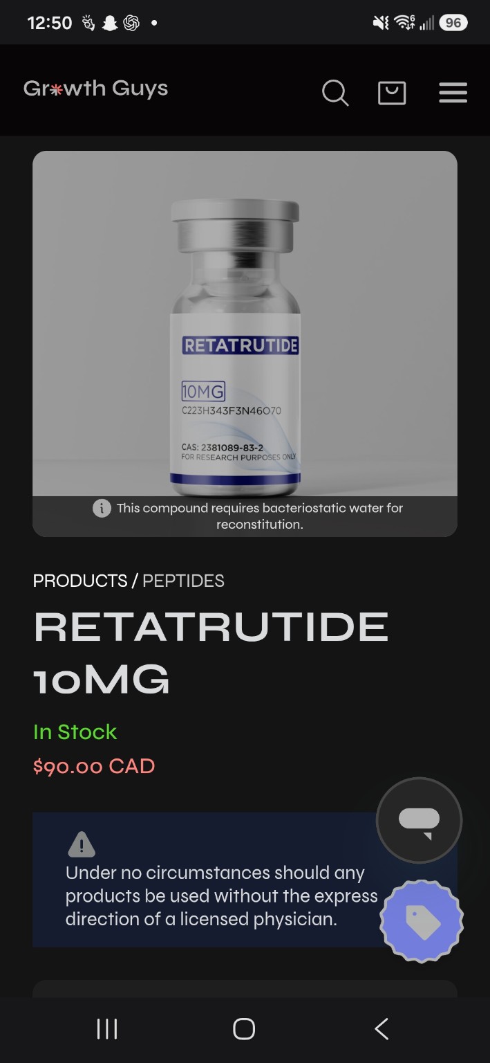 Historical mobile product-listing screenshot for Retatrutide 10mg.